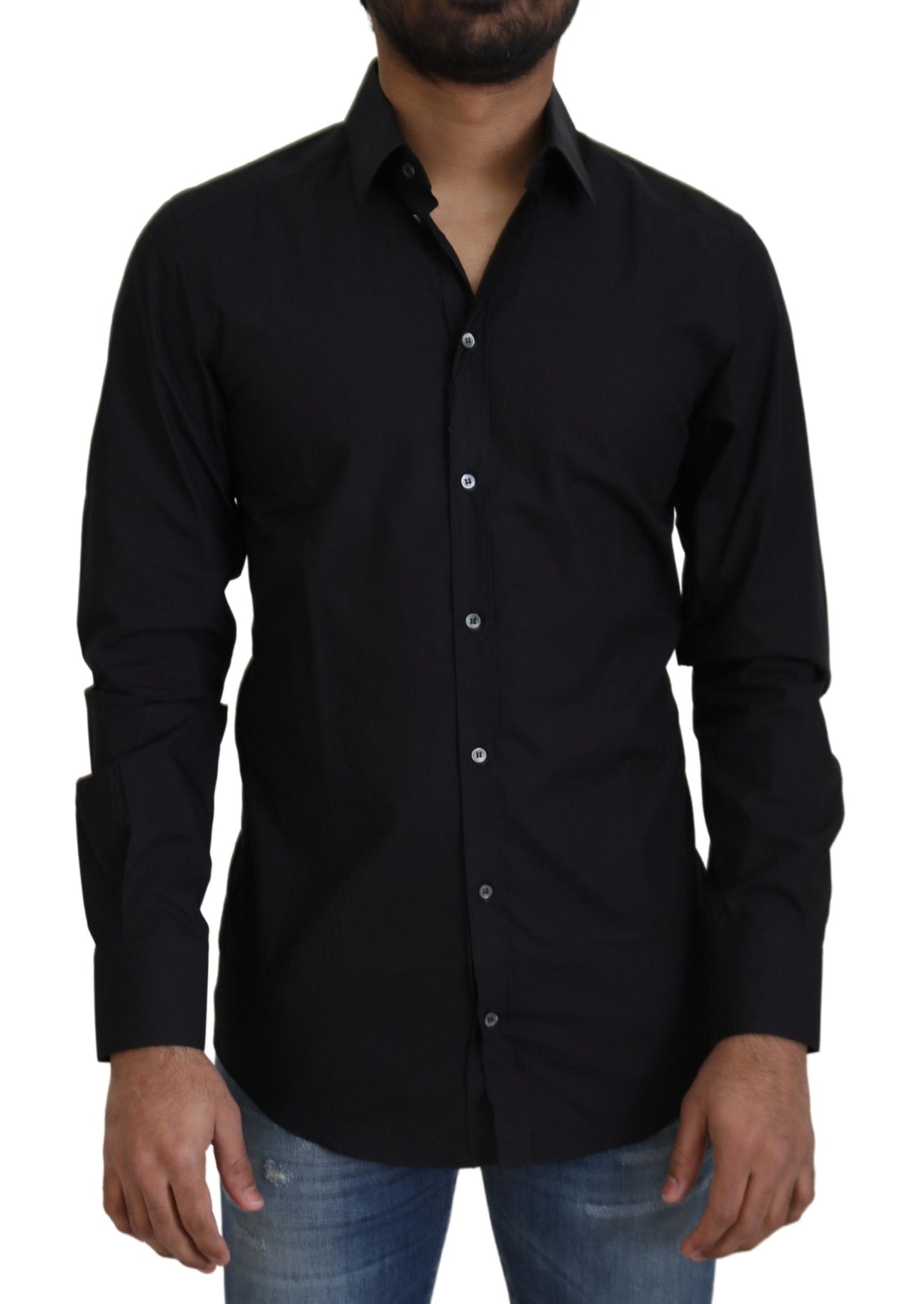 - Elegant Slim Fit Black Cotton Dress Shirt