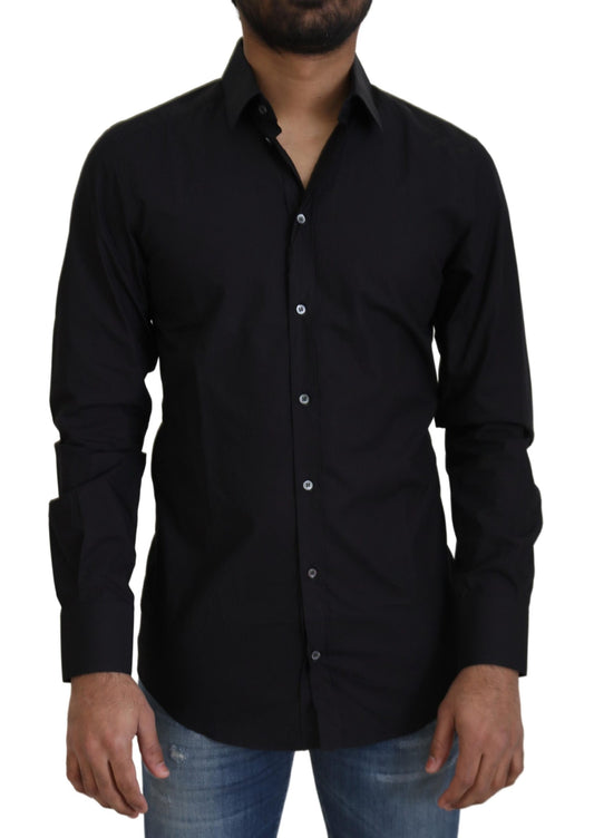 - Elegant Slim Fit Black Cotton Dress Shirt