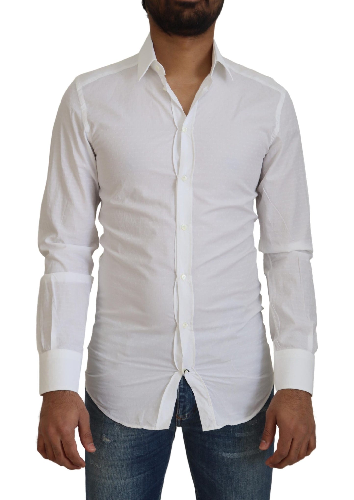 - Elegant White Cotton Dress Shirt Slim Fit