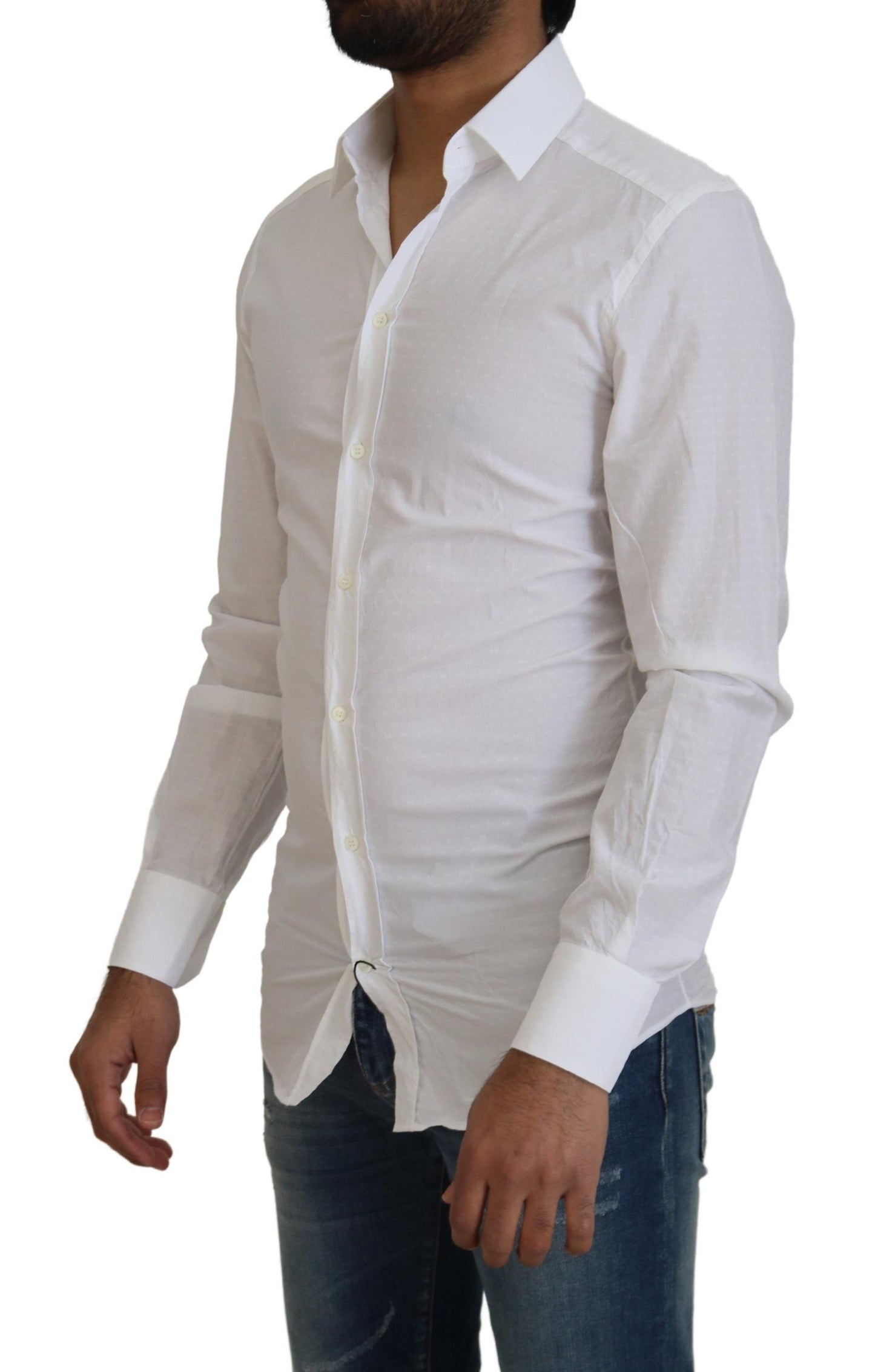 - Elegant White Cotton Dress Shirt Slim Fit