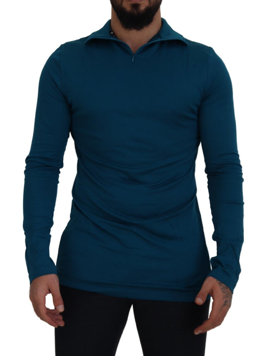 - Elegant Blue Cotton Pullover Sweater