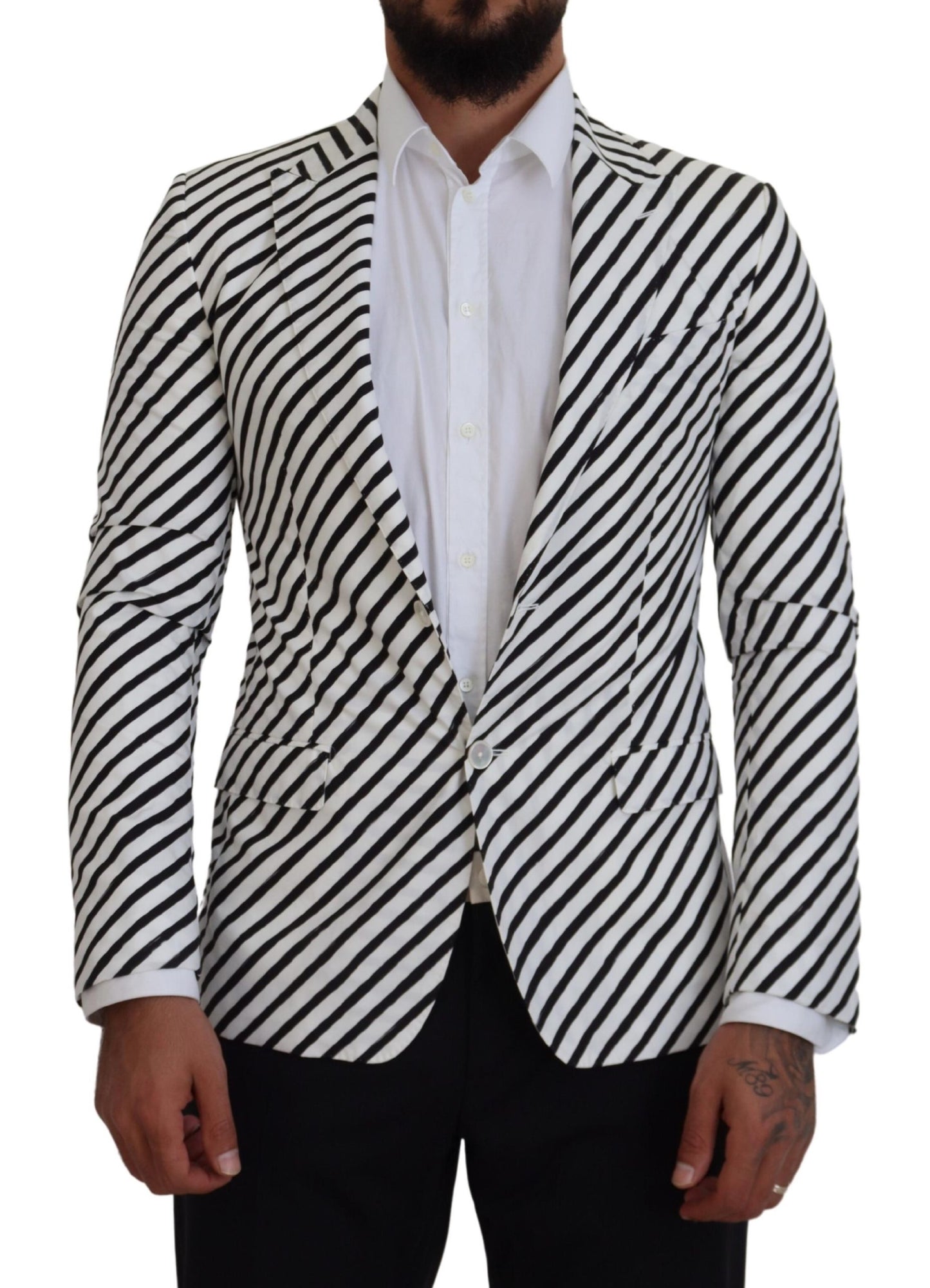 - Elegant White Striped Single Breasted Blazer