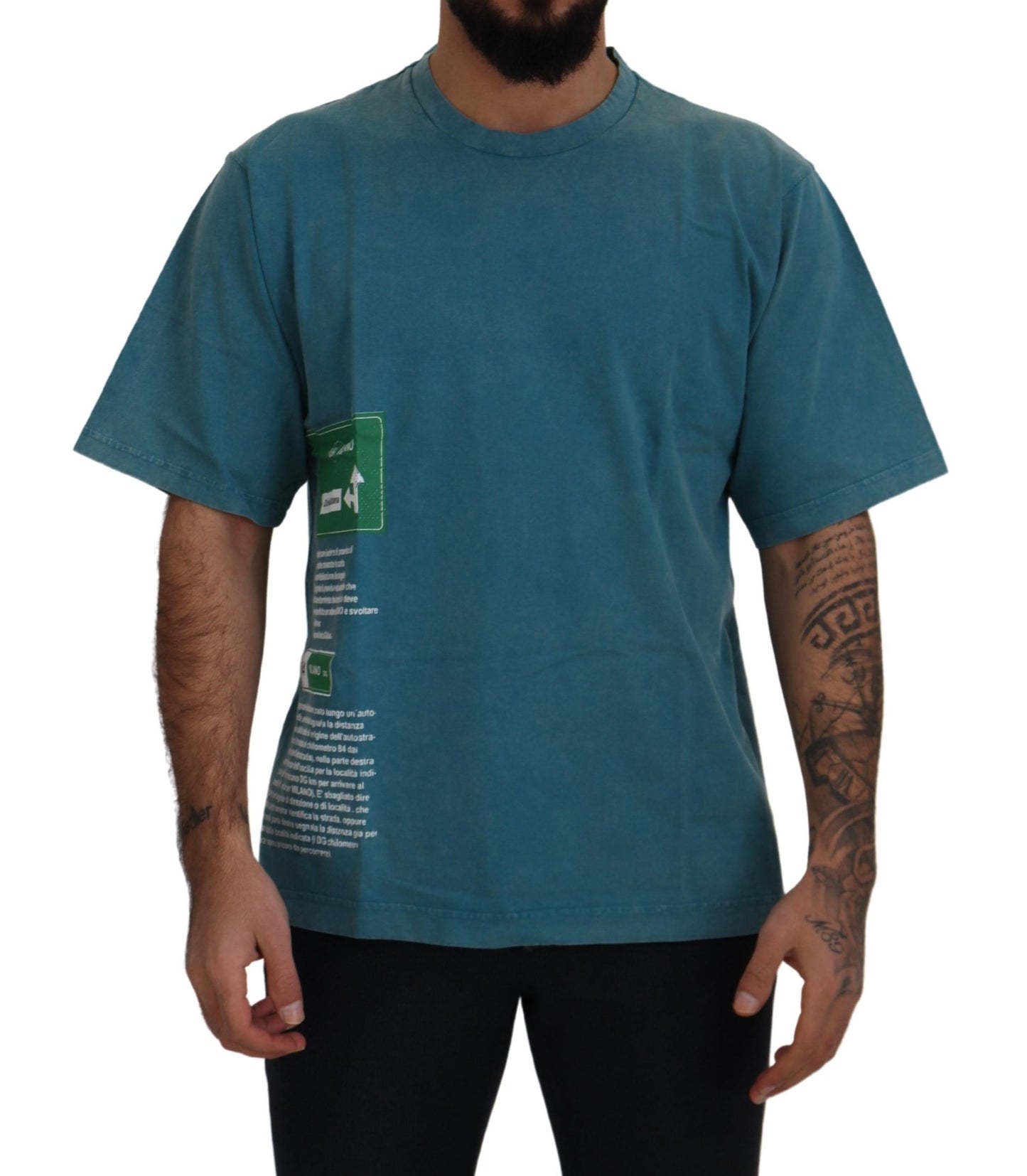 - Elegant Crew Neck Cotton Tee in Blue