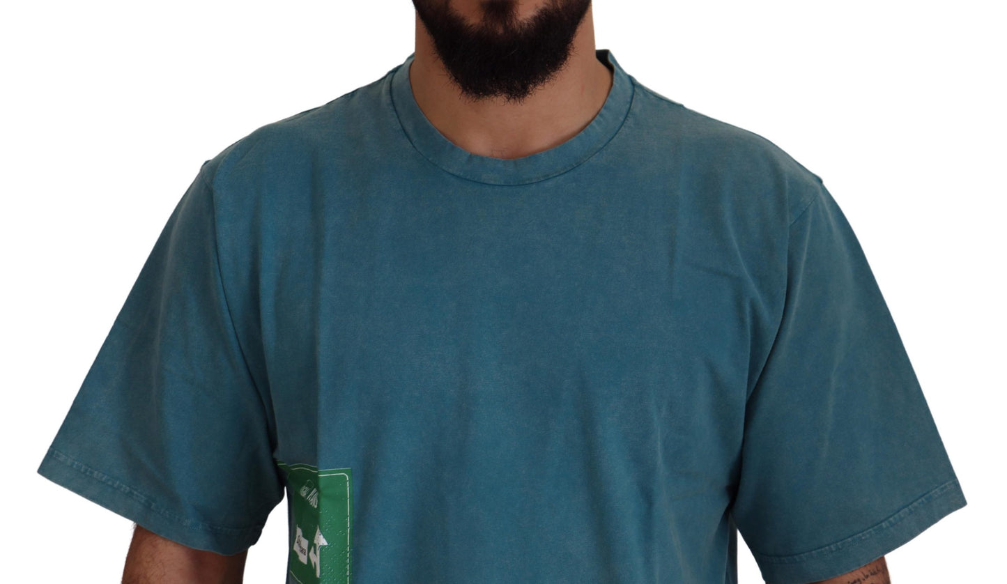 - Elegant Crew Neck Cotton Tee in Blue