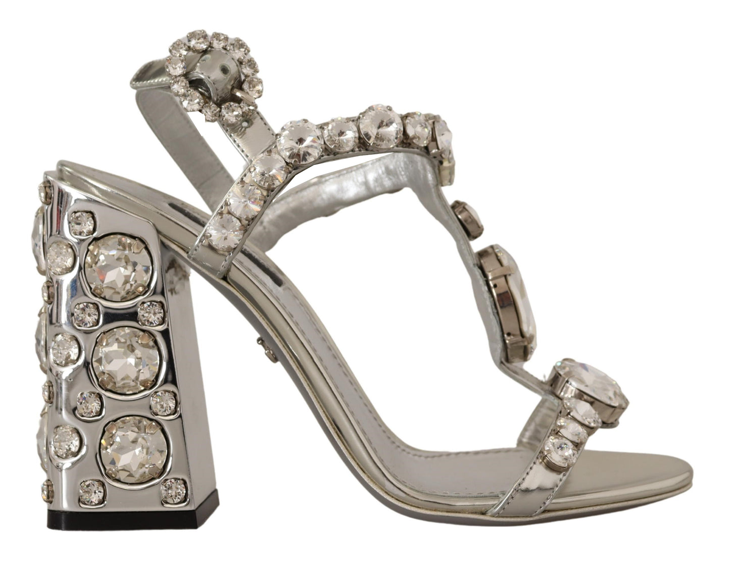 - Crystal-Embellished Silver Leather Pumps