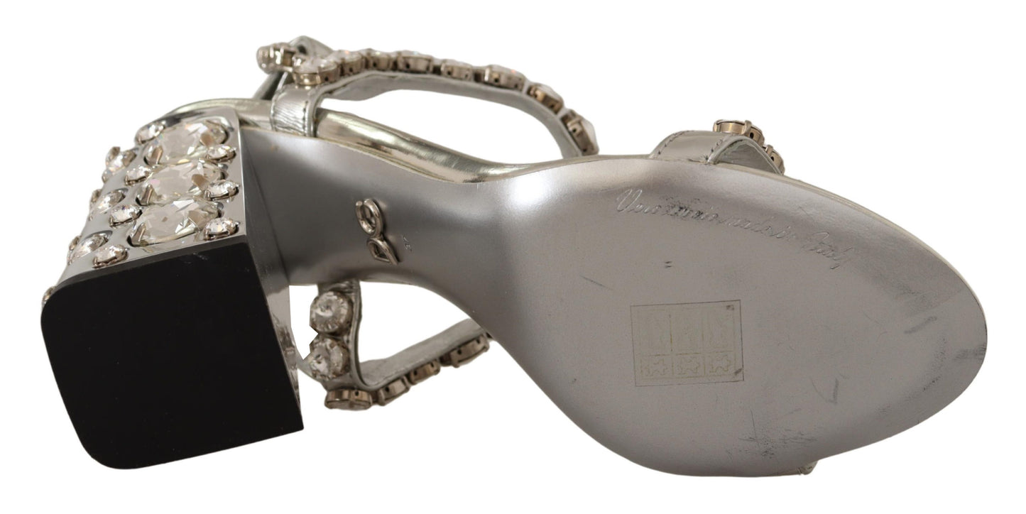 - Crystal-Embellished Silver Leather Pumps