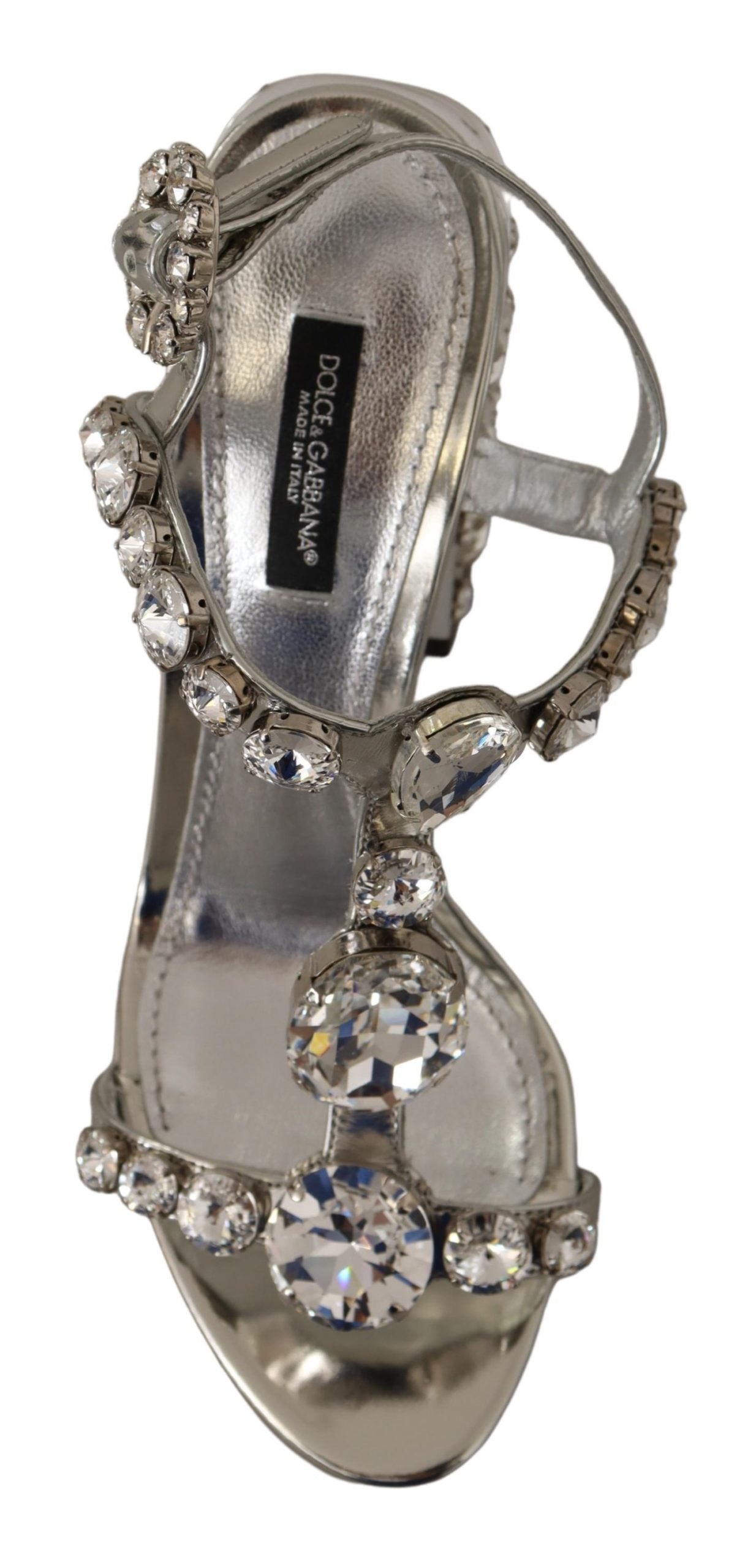 - Crystal-Embellished Silver Leather Pumps