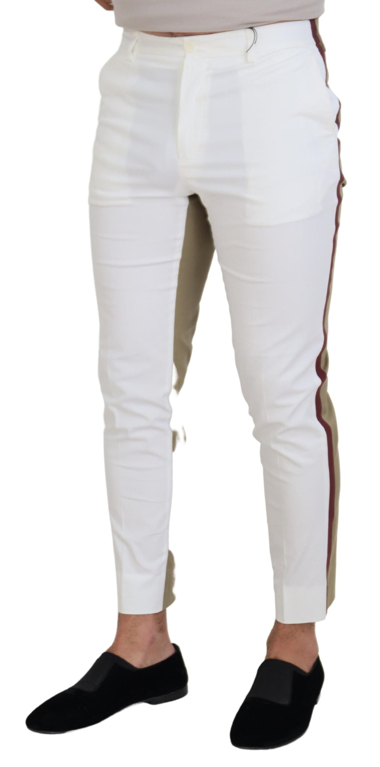 - Two-Tone White & Brown Chic Cotton Pants