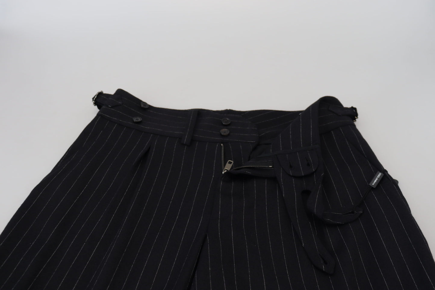 - Elegant Black Striped Wool Blend Trousers