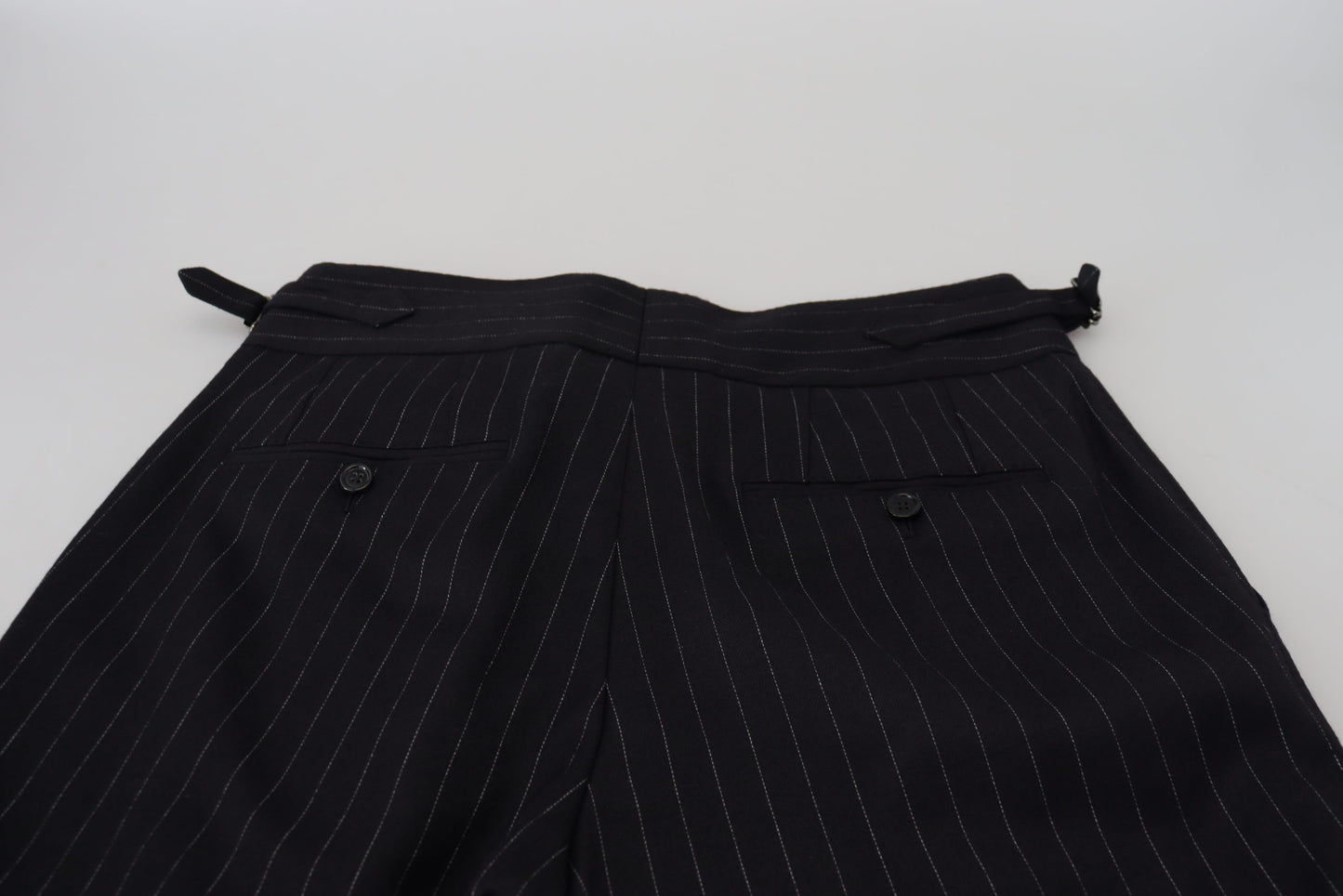 - Elegant Black Striped Wool Blend Trousers