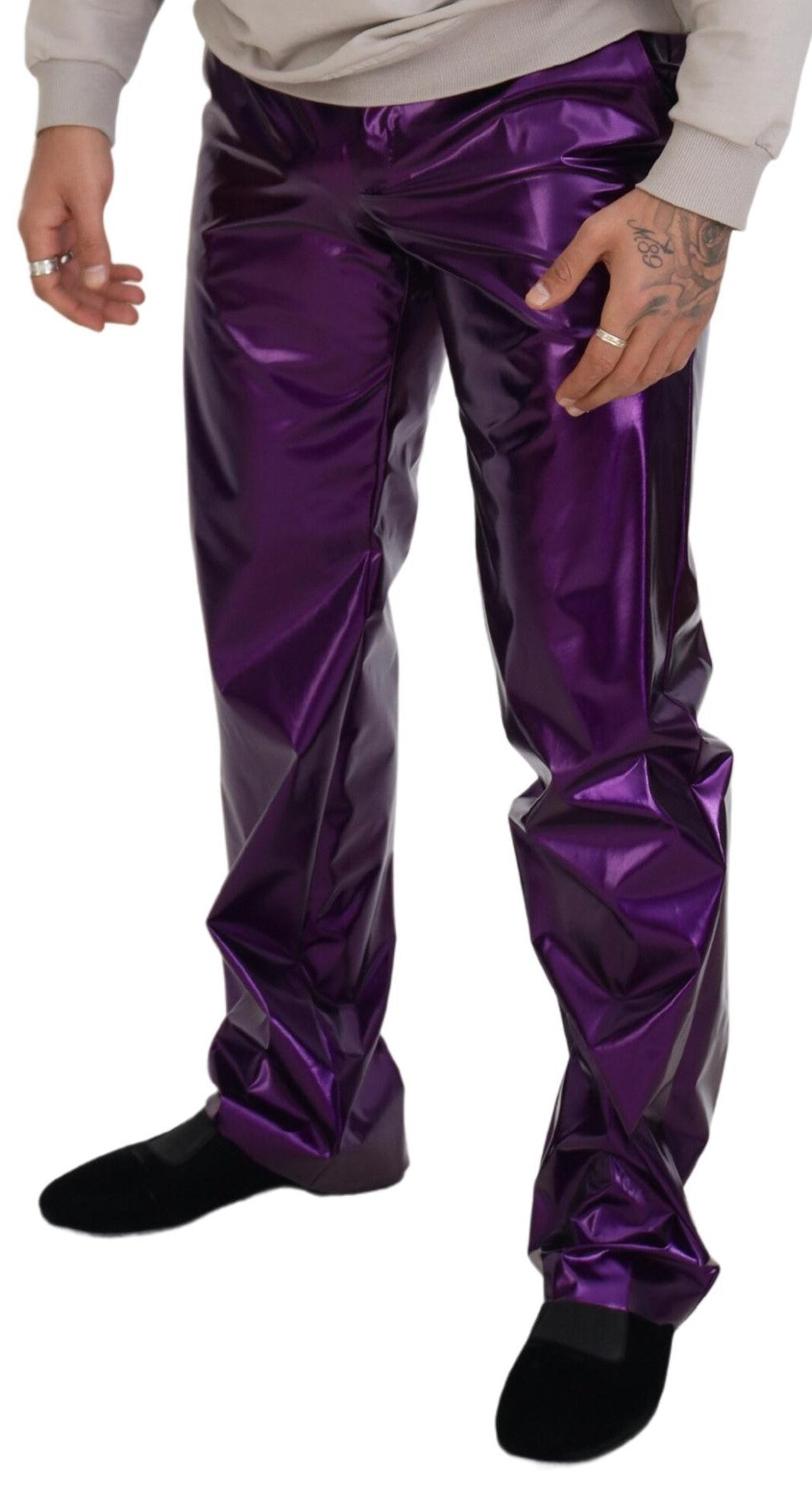 - Elegant Shining Purple Straight Fit Pants