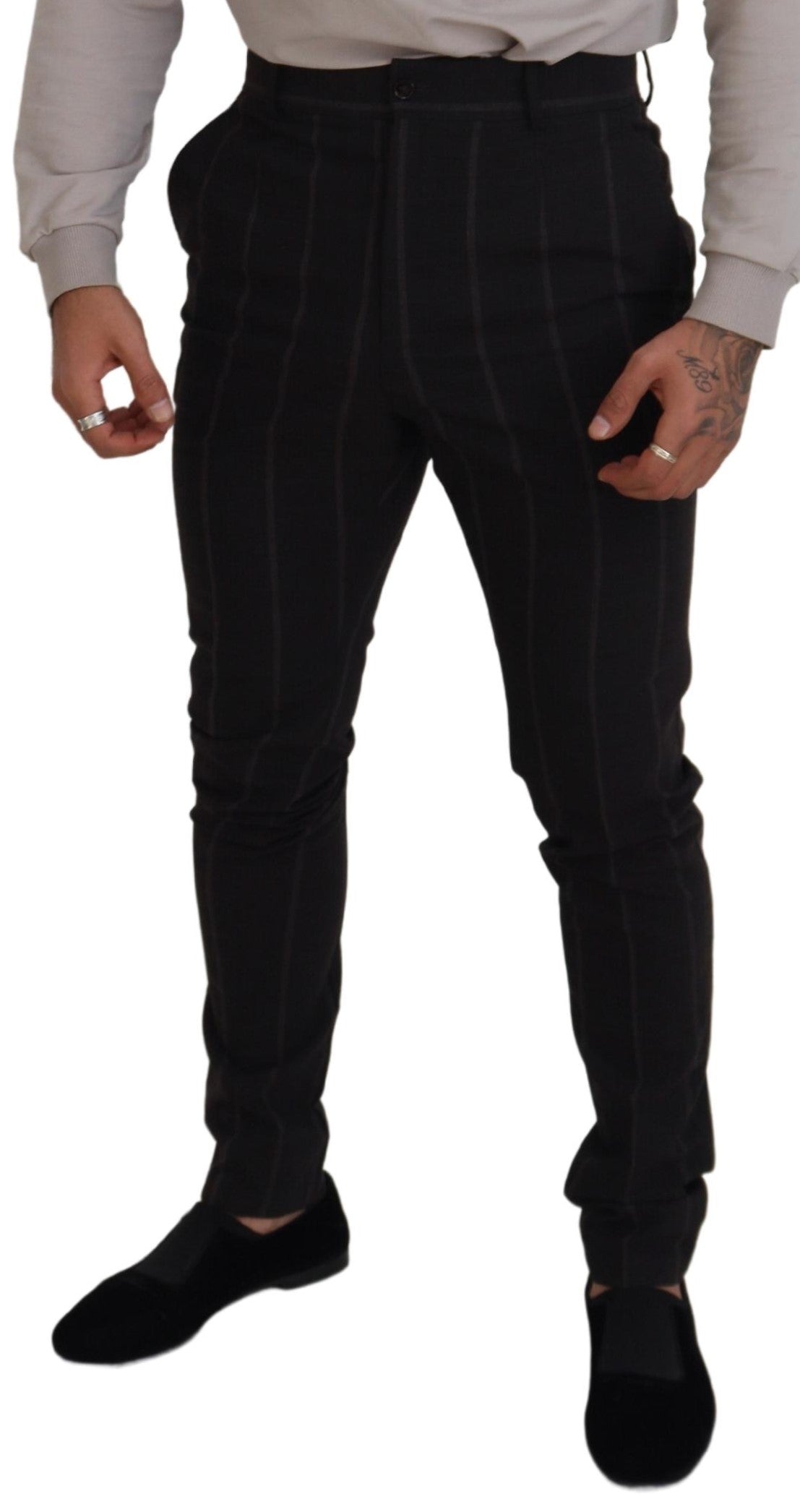 - Elegant Black Striped Chino Pants