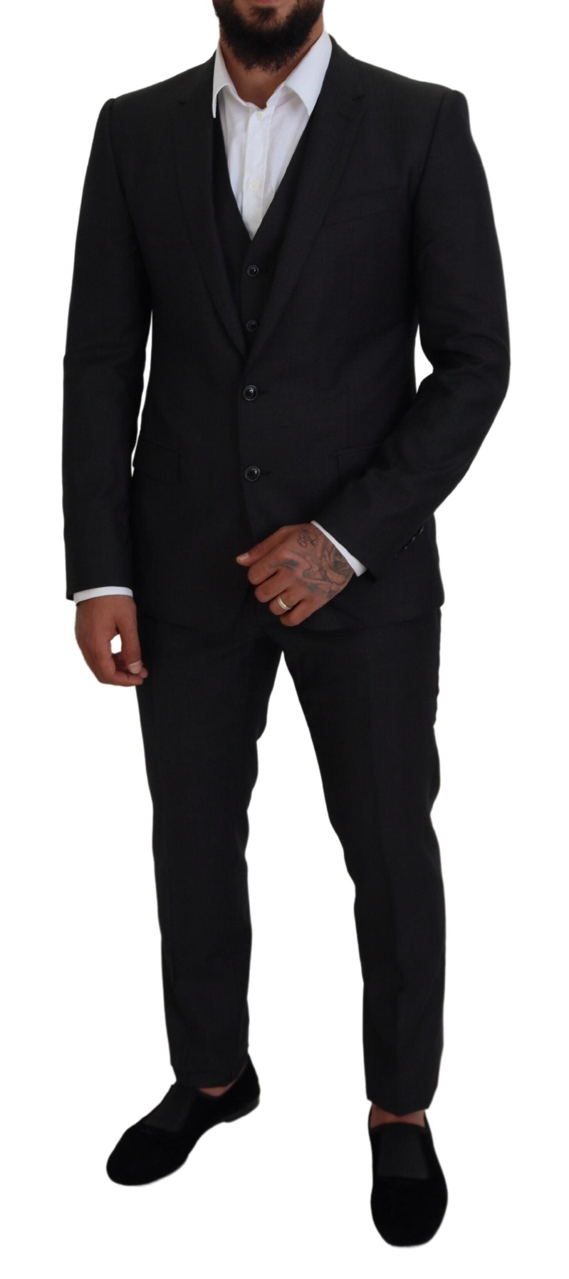 - Elegant Gray Martini Three-Piece Wool Silk Suit