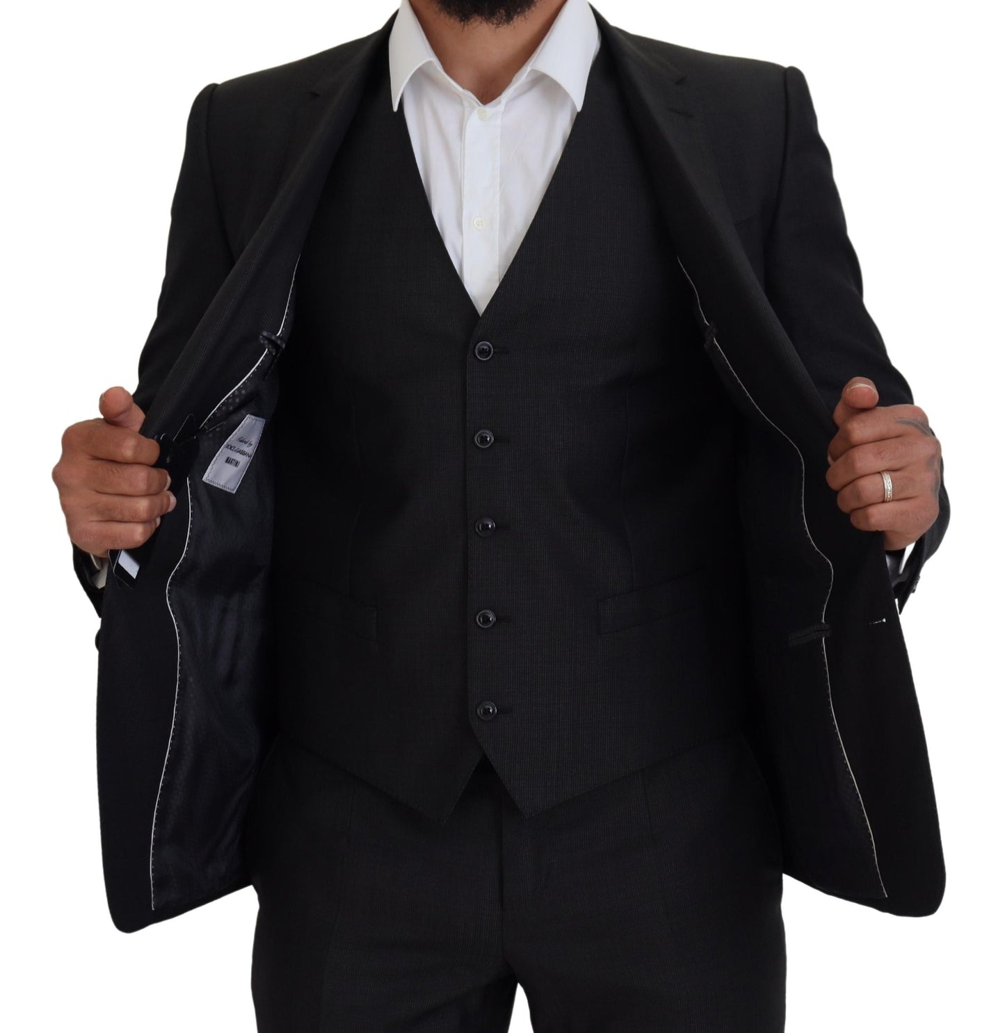 - Elegant Gray Martini Three-Piece Wool Silk Suit
