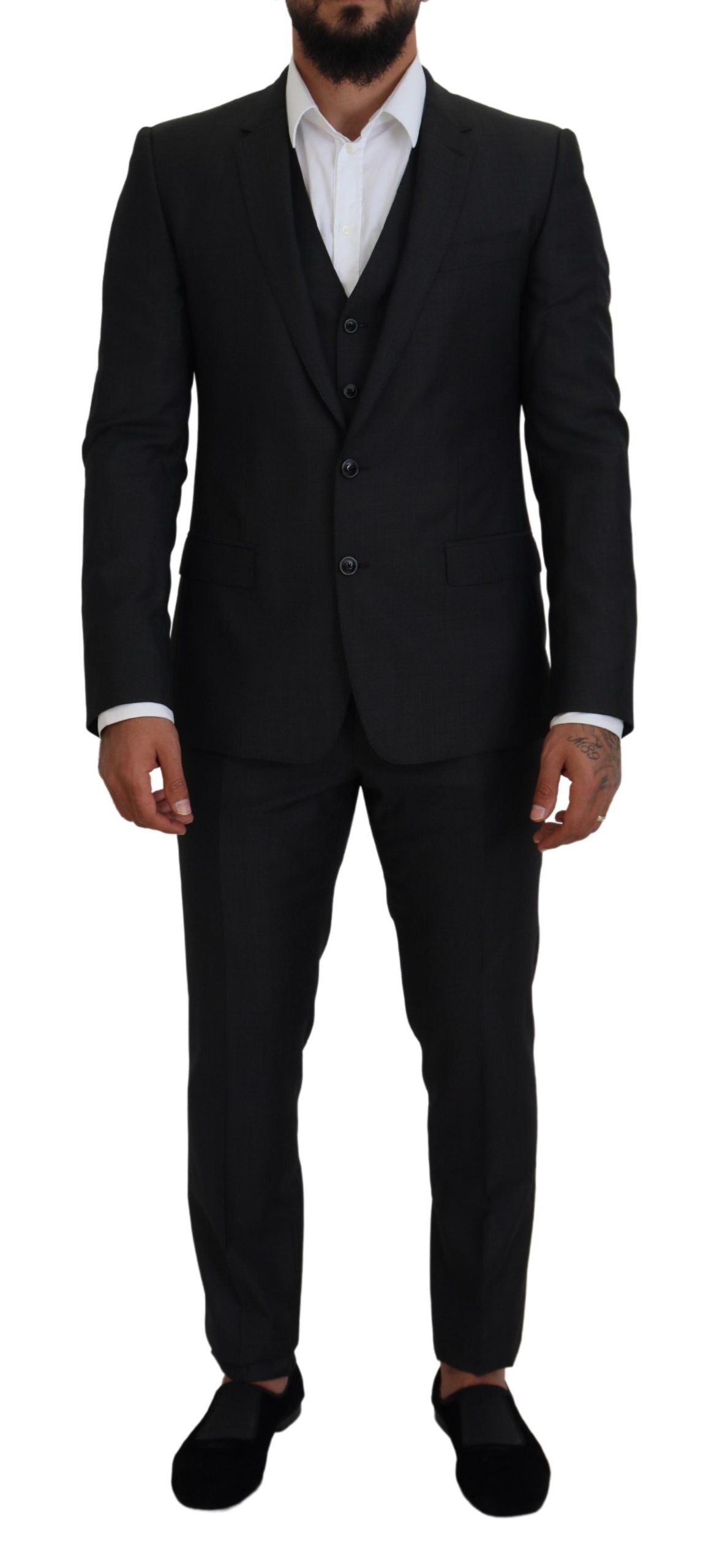 - Elegant Gray Martini Three-Piece Wool Silk Suit