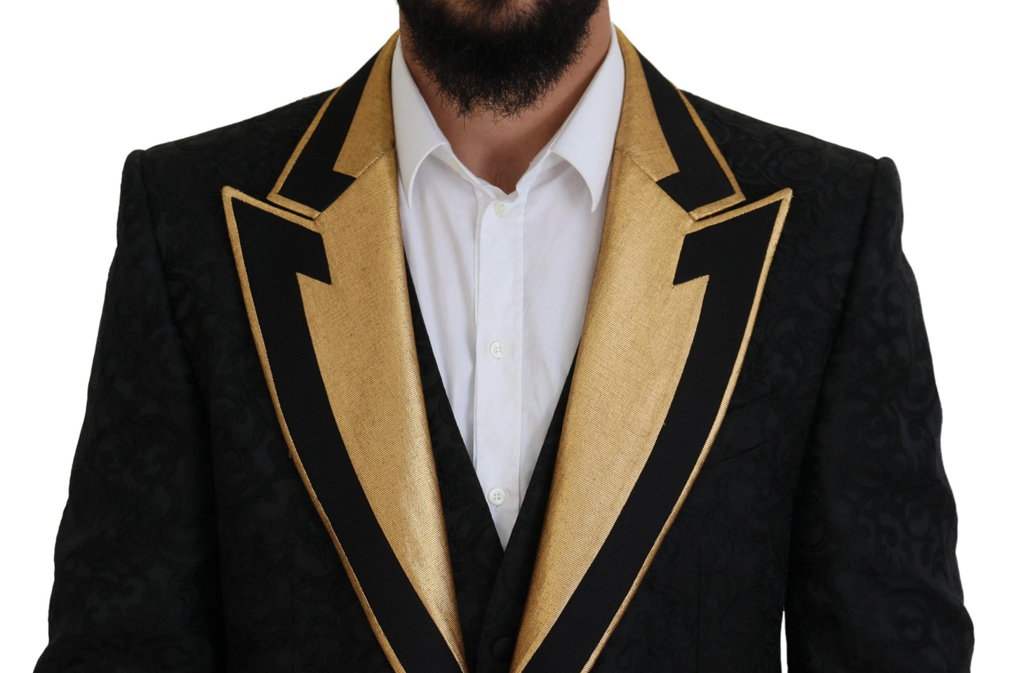 - Elegant Black & Gold Slim Fit 3 Piece Suit