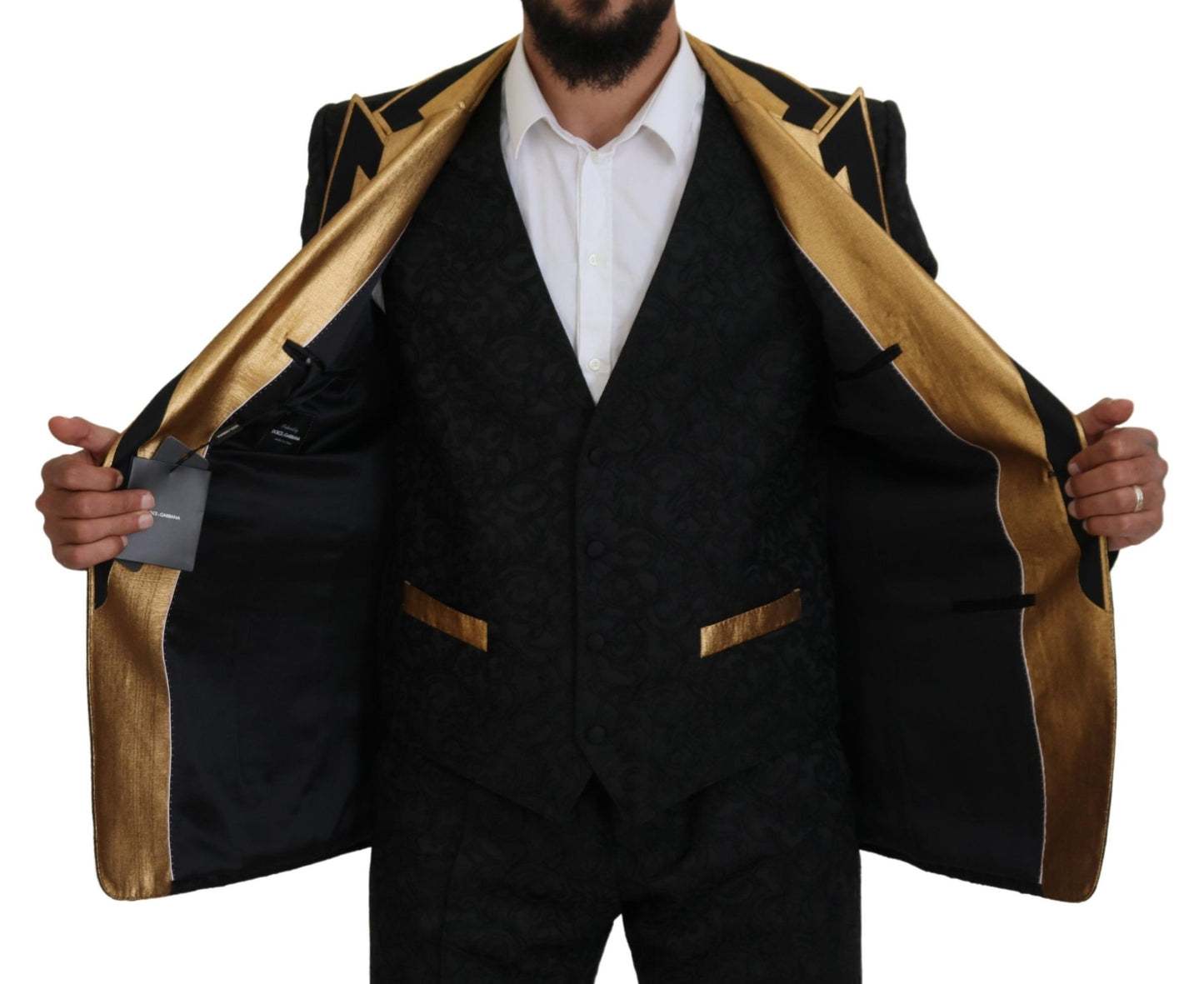 - Elegant Black & Gold Slim Fit 3 Piece Suit