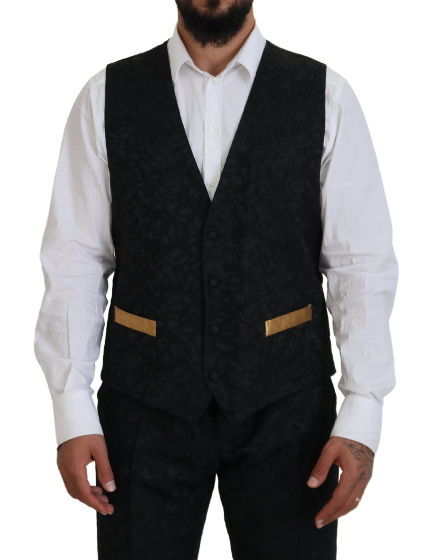 - Elegant Black & Gold Slim Fit 3 Piece Suit
