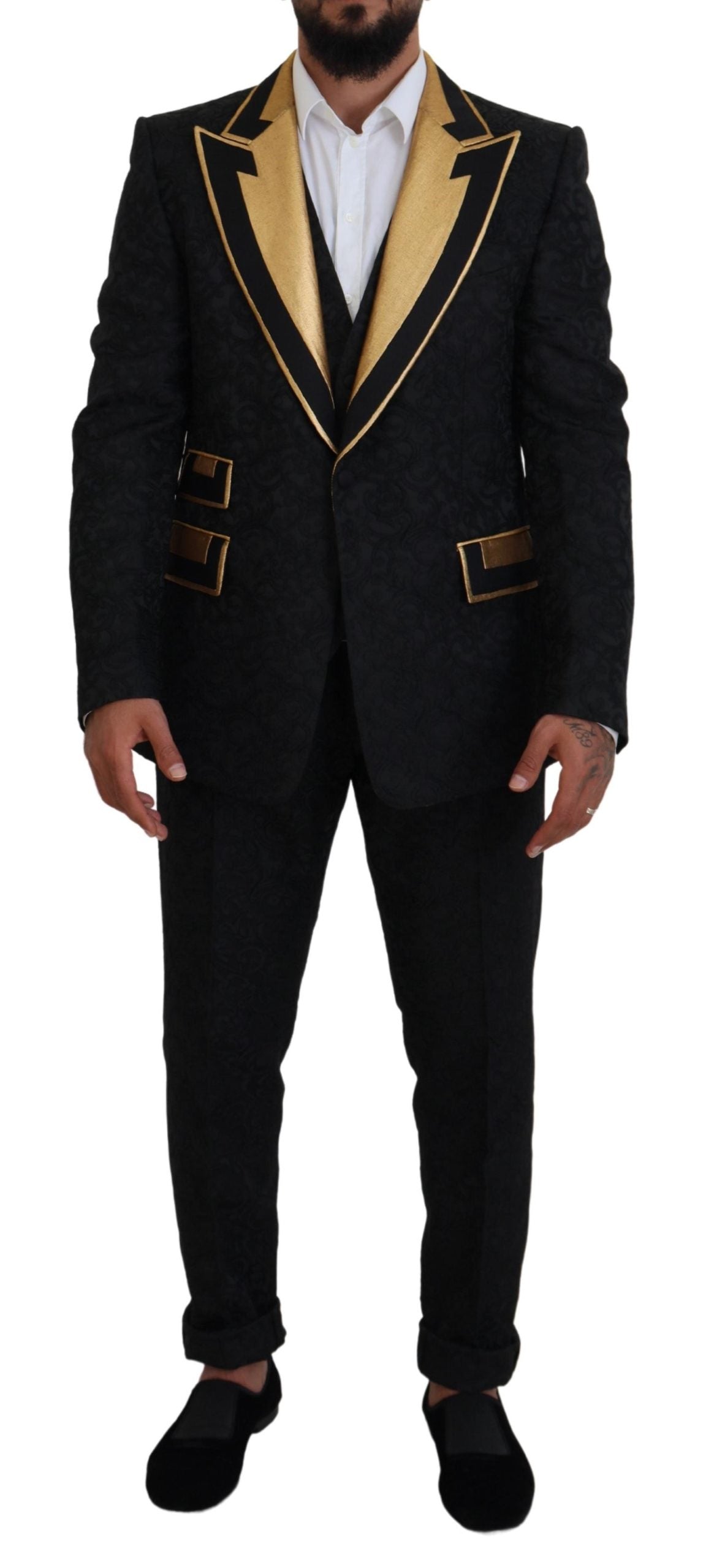 - Elegant Black & Gold Slim Fit 3 Piece Suit