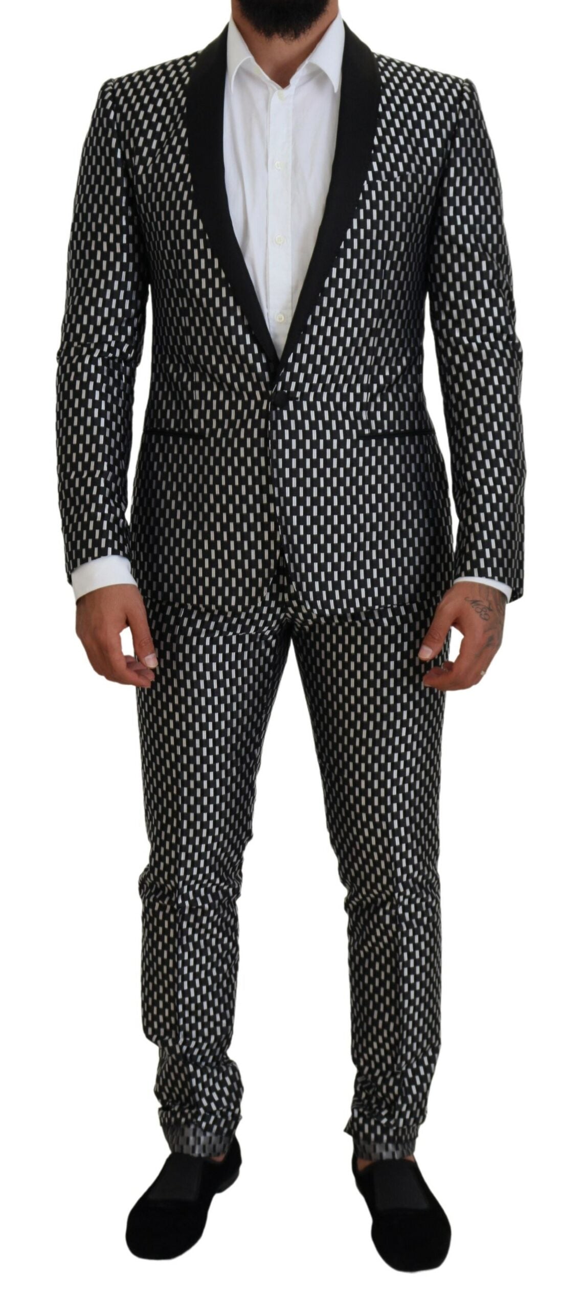 - Elegant Black Silk Blend Slim Fit Suit