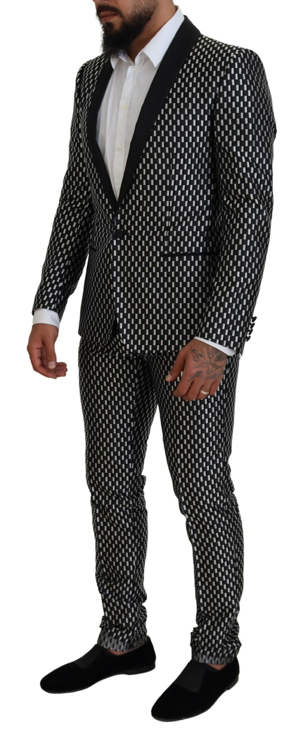 - Elegant Black Silk Blend Slim Fit Suit