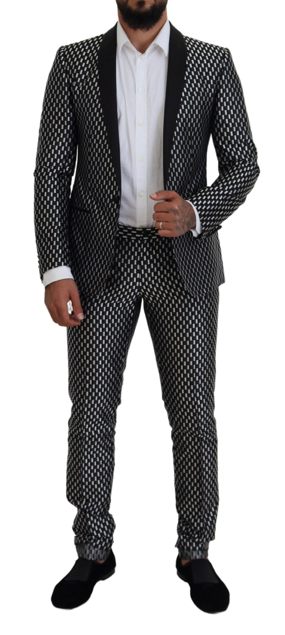 - Elegant Black Silk Blend Slim Fit Suit