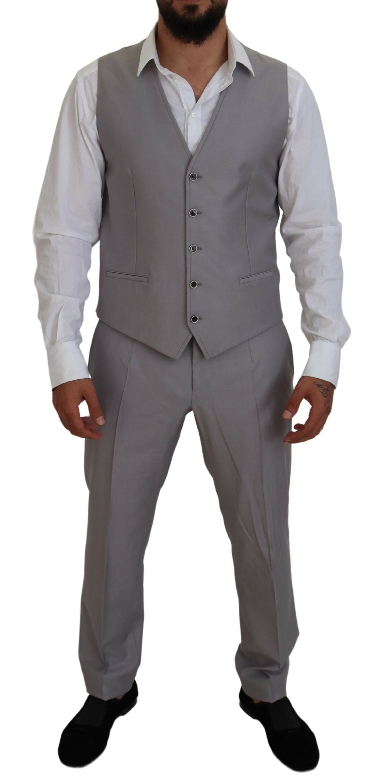 - Elegant Silver Slim Fit Three-Piece Suit