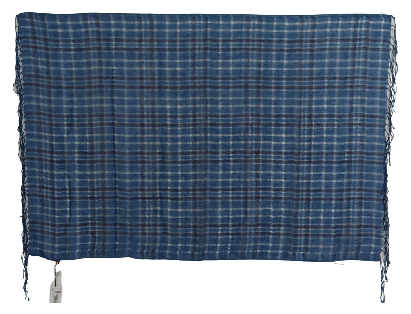 - Chic Linen Fringed Scarf in Blue Checkered