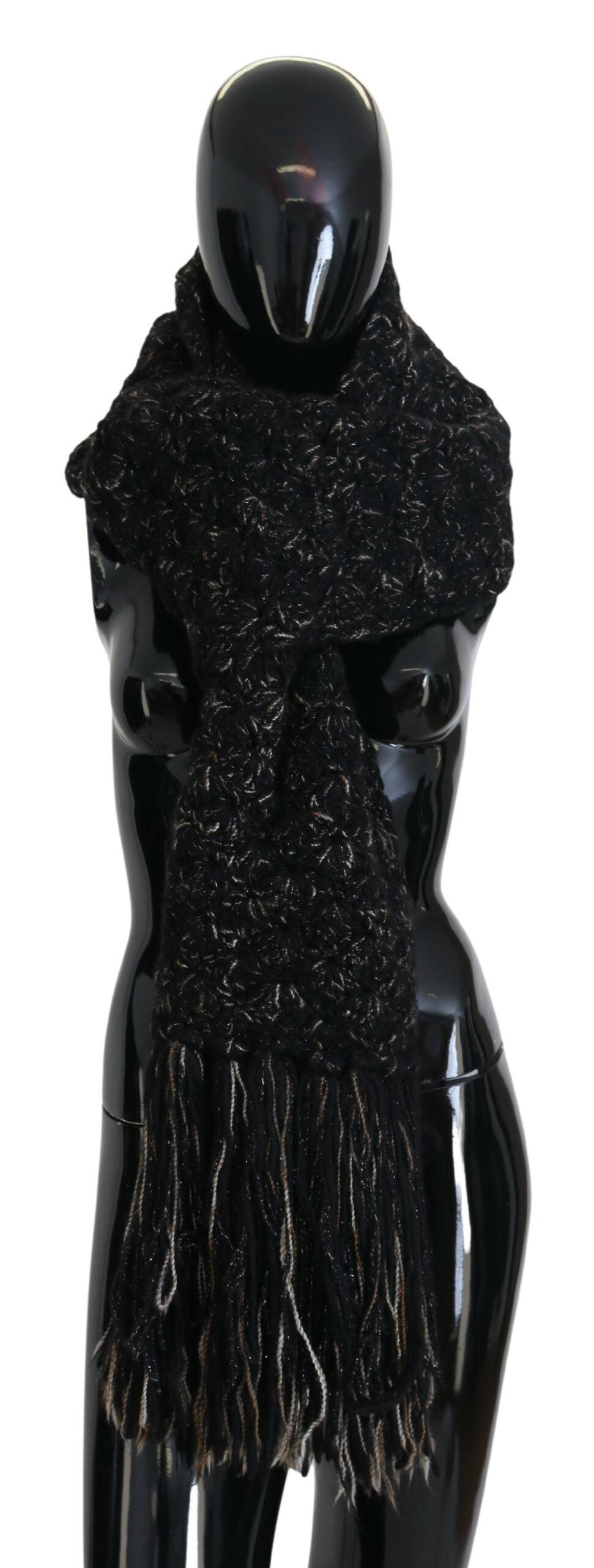 - Elegant Virgin Wool Blend Black Scarf