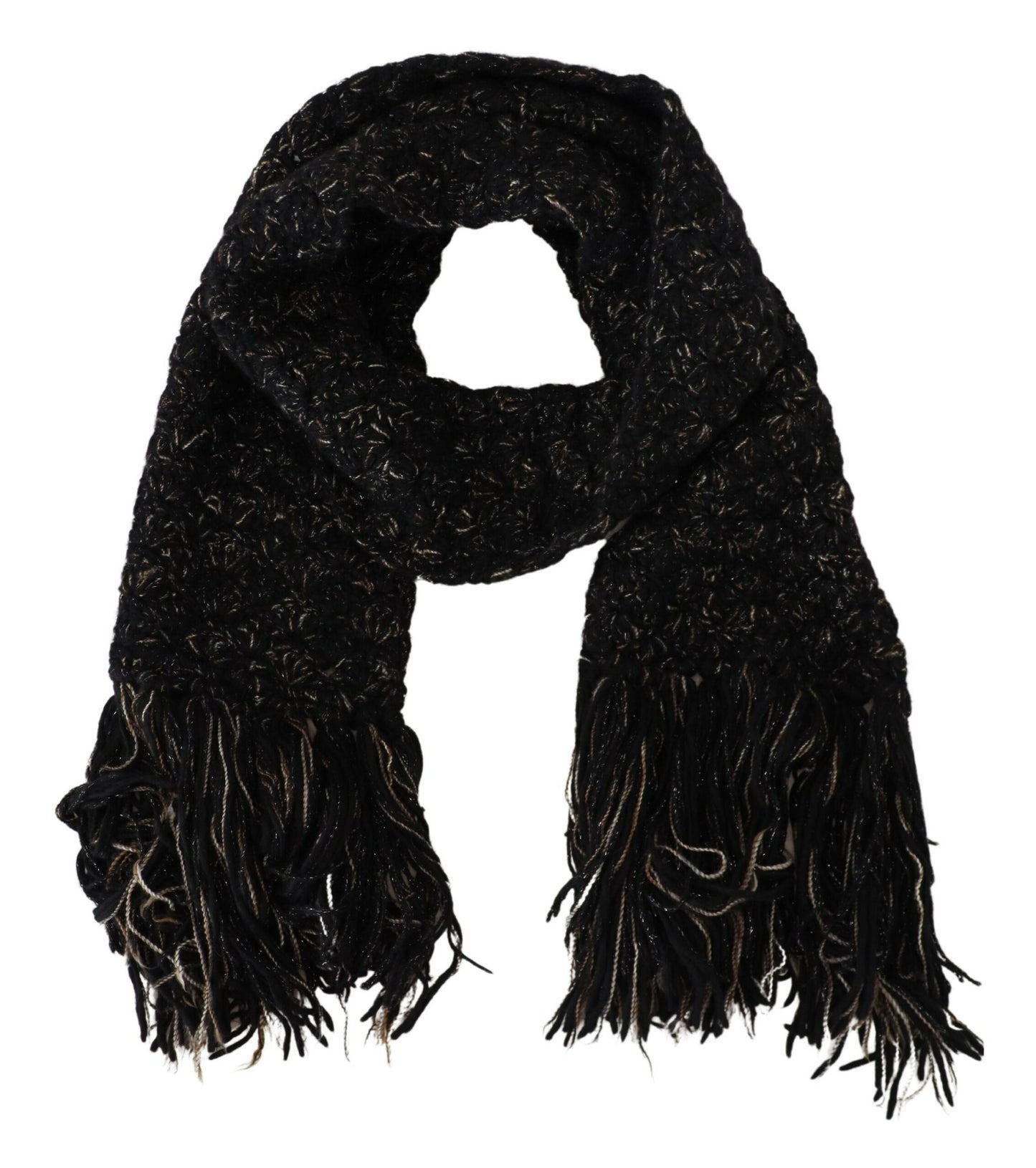 - Elegant Virgin Wool Blend Black Scarf