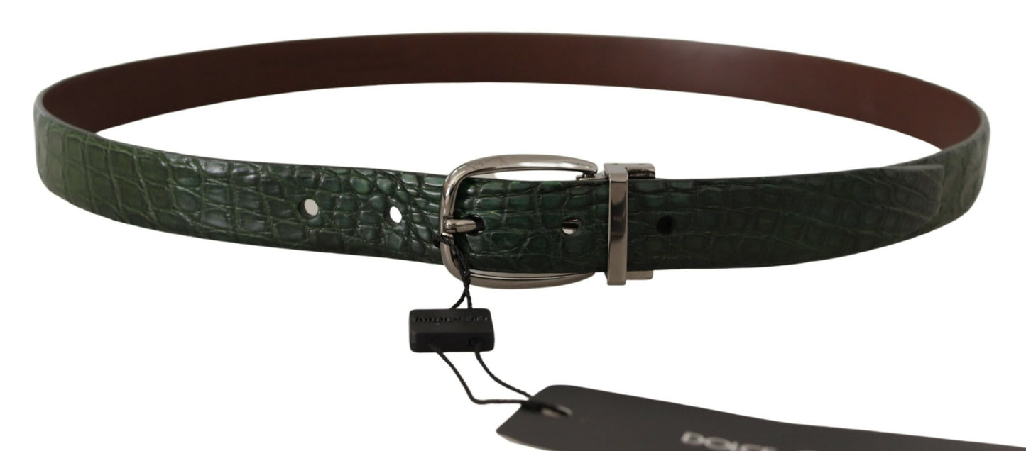 - Green Italian Leather Crocodile Print Belt