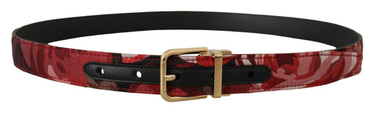 - Red Multicolor Leather Belt with Gold-Tone Buckle
