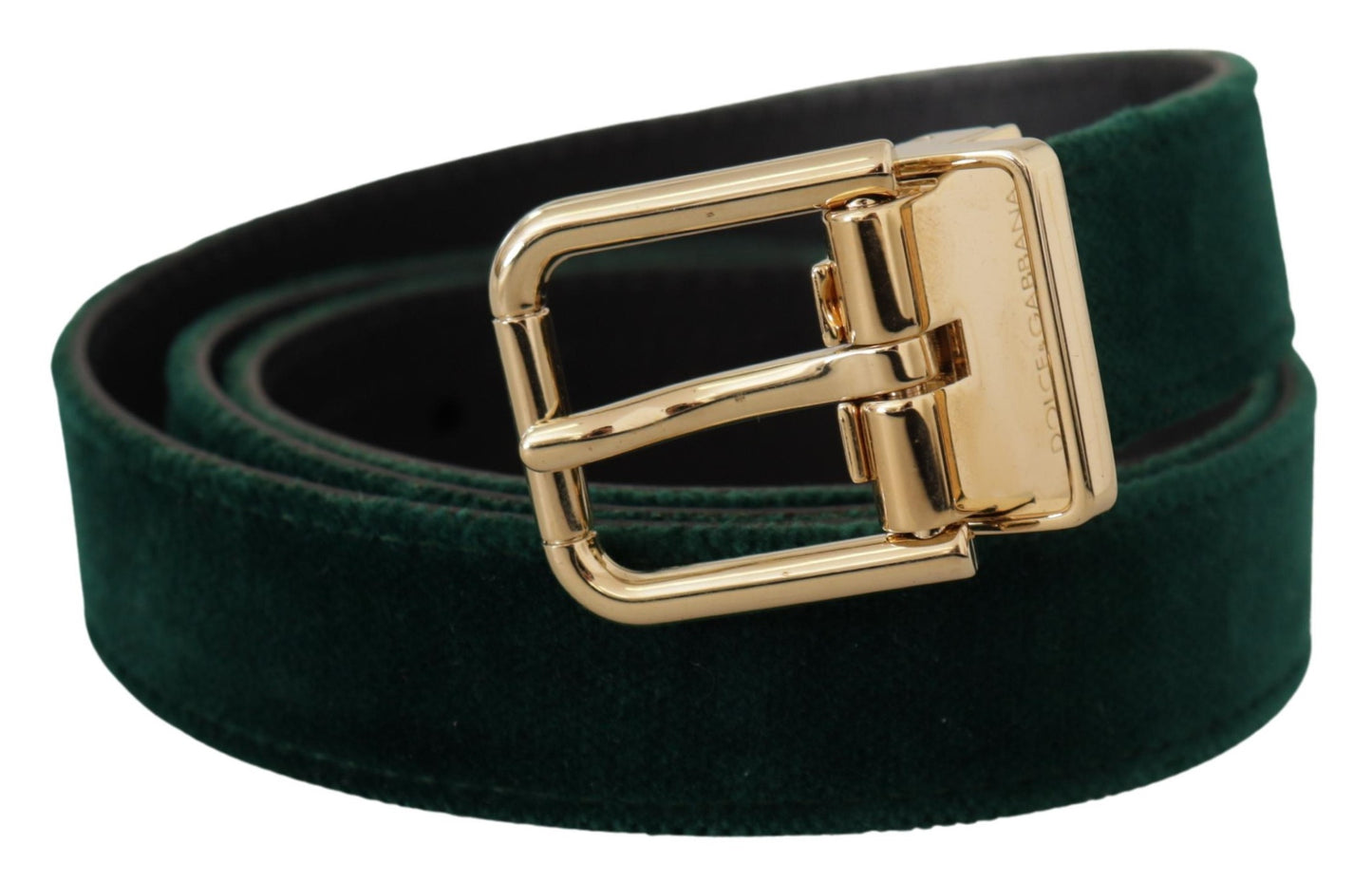 - Emerald Velvet Designer Belt with Golden Buckle