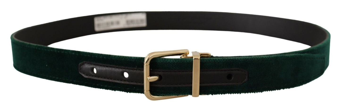- Emerald Velvet Designer Belt with Golden Buckle