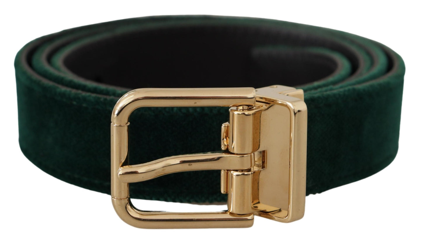 - Emerald Velvet Designer Belt with Golden Buckle