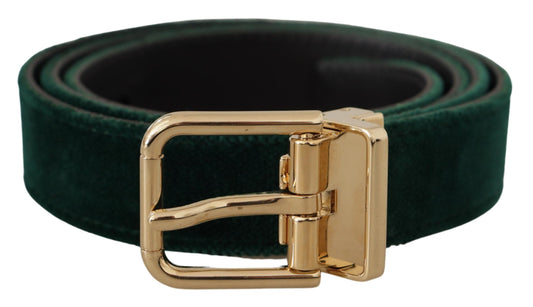 - Emerald Velvet Designer Belt with Golden Buckle