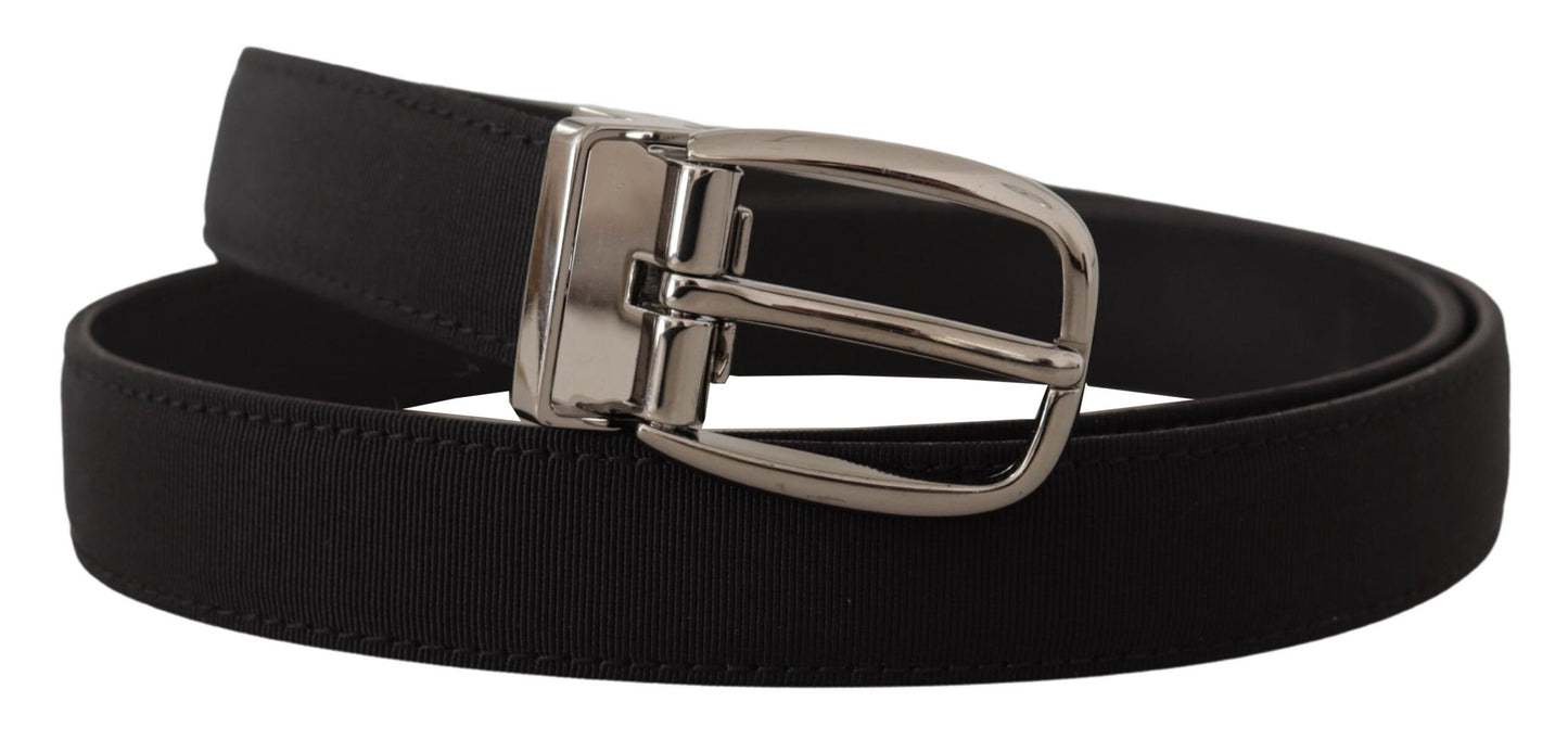- Elegant Grosgrain Leather Belt with Silver Buckle