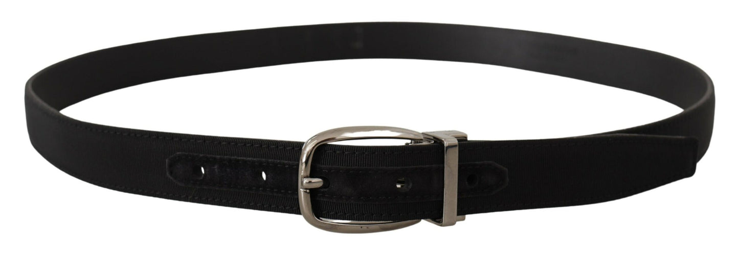 - Elegant Grosgrain Leather Belt with Silver Buckle
