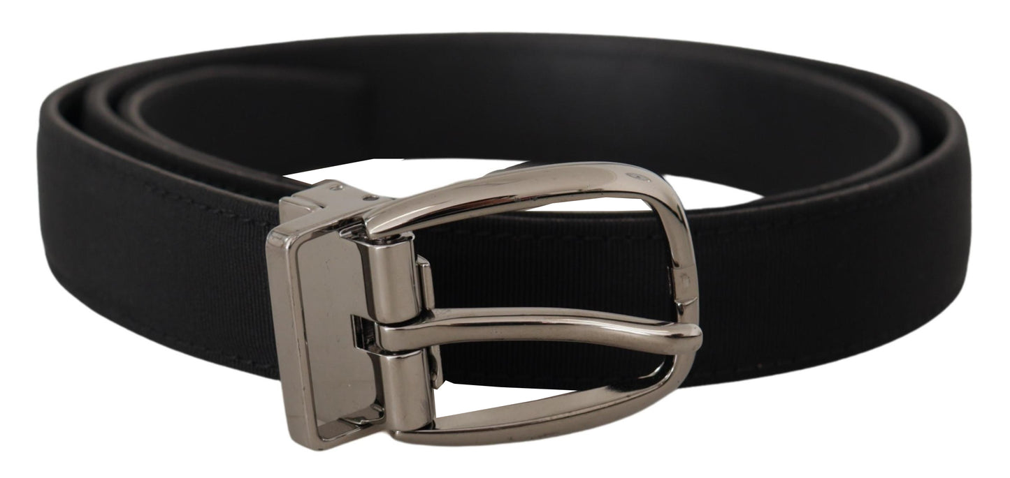 - Elegant Grosgrain Leather Belt with Silver Buckle
