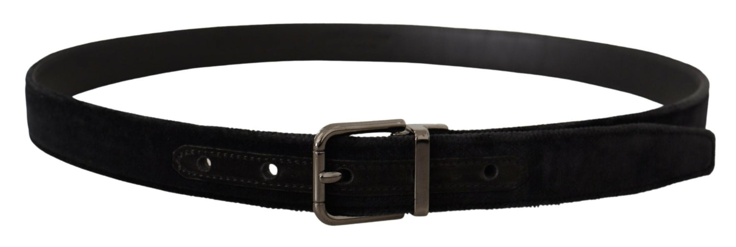 - Elegant Black Leather Belt with Silver Tone Buckle