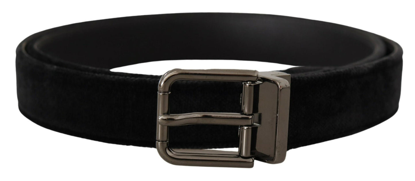 - Elegant Black Leather Belt with Silver Tone Buckle