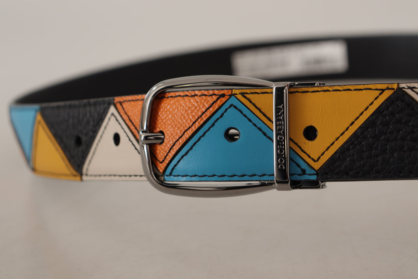 - Elegant Multicolor Leather Belt with Silver Buckle