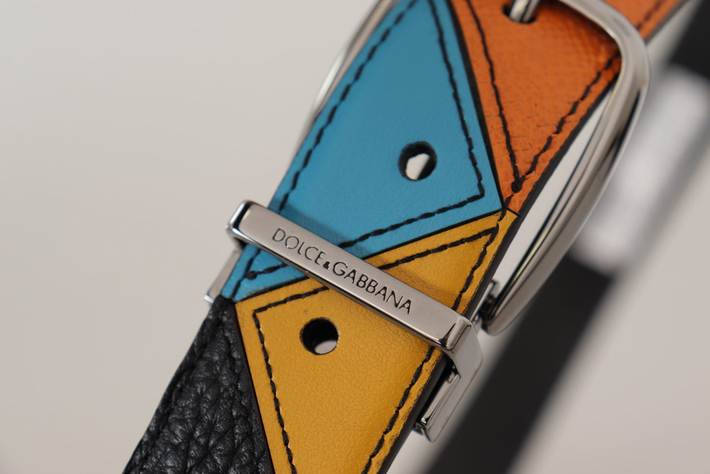 - Elegant Multicolor Leather Belt with Silver Buckle
