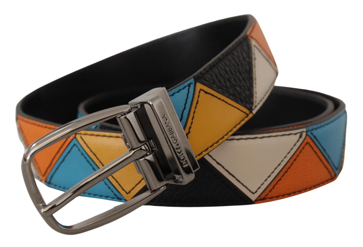 - Elegant Multicolor Leather Belt with Silver Buckle
