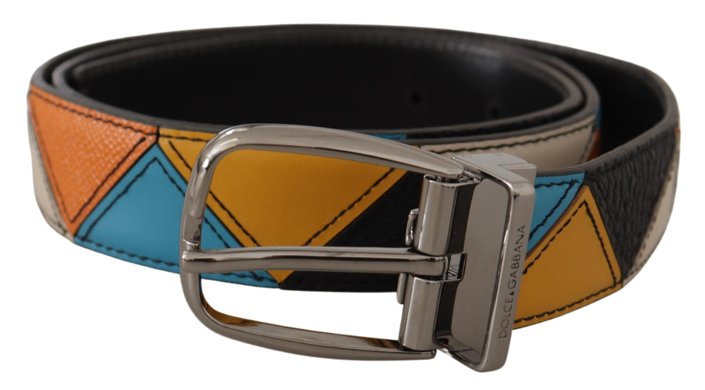 - Elegant Multicolor Leather Belt with Silver Buckle