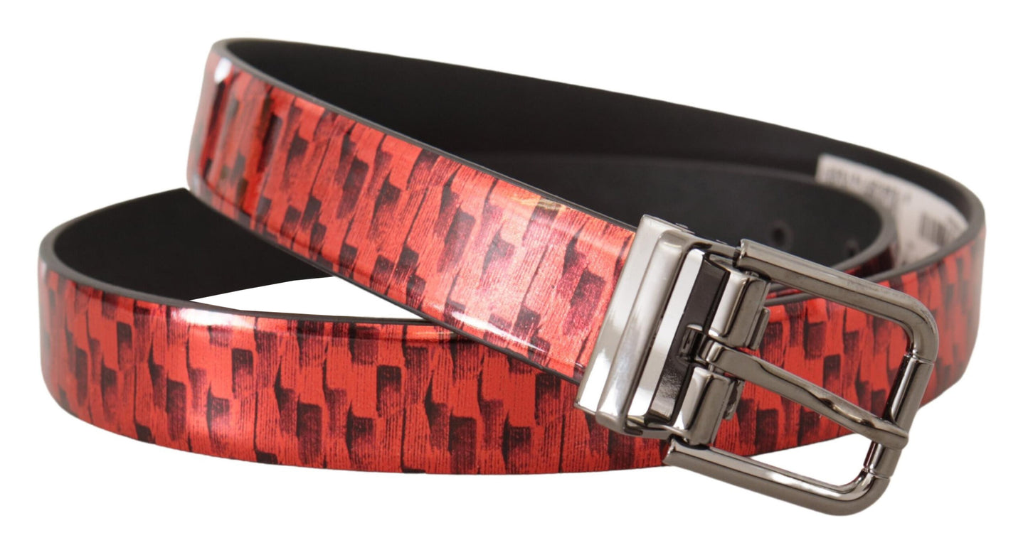 - Elegant Red Leather Belt with Silver Buckle