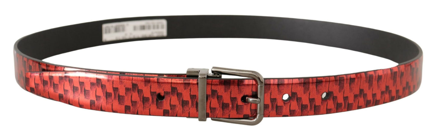 - Elegant Red Leather Belt with Silver Buckle