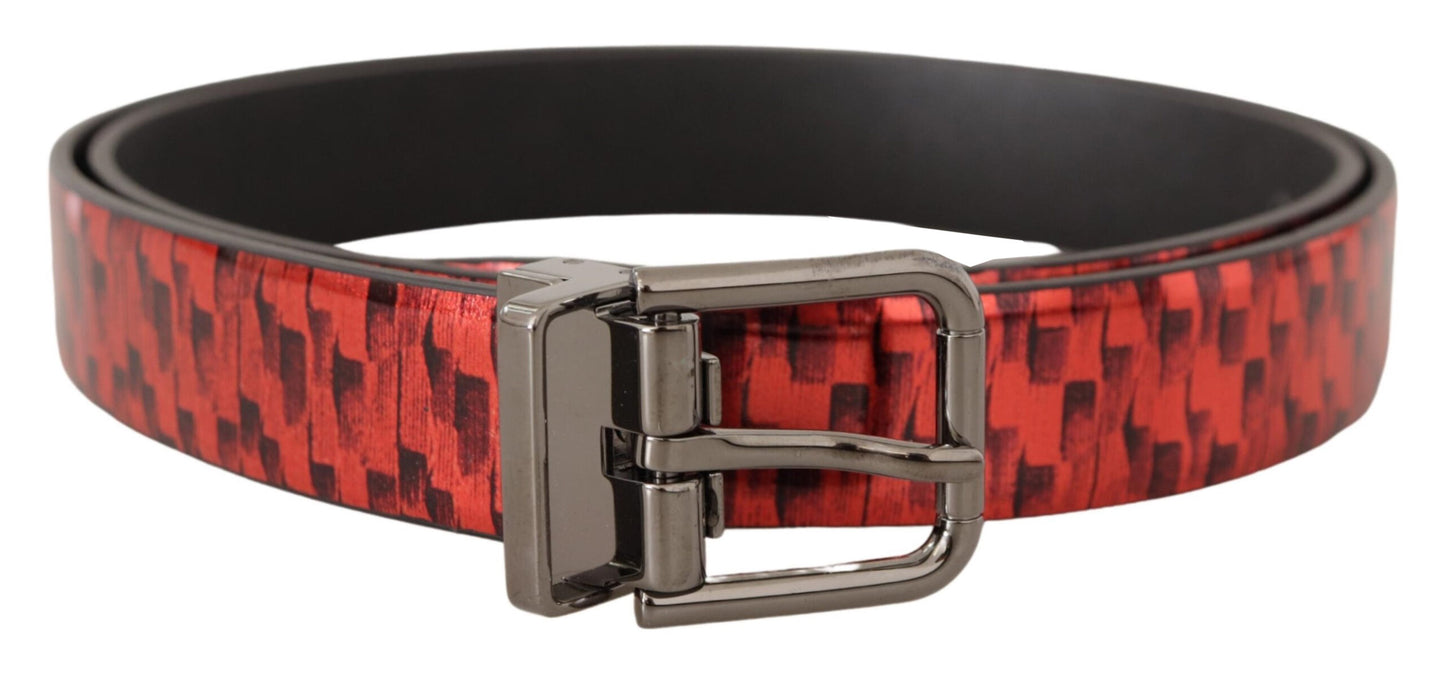 - Elegant Red Leather Belt with Silver Buckle