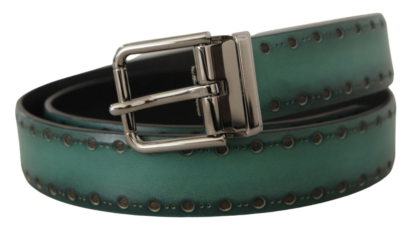 - Elegant Leather Belt with Silver Tone Buckle