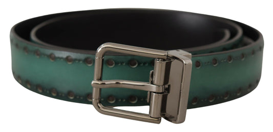 - Elegant Leather Belt with Silver Tone Buckle